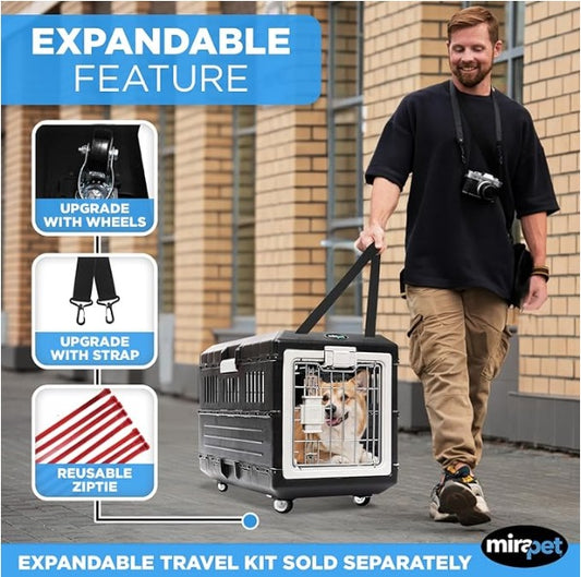 Expandable features like wheels and a strap for your crate.