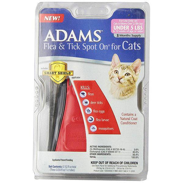 Adams Plus Flea and Tick Spot On - Cats Under 5 lbs. - 3 Month Supply - OKIE DOG SUPPLY