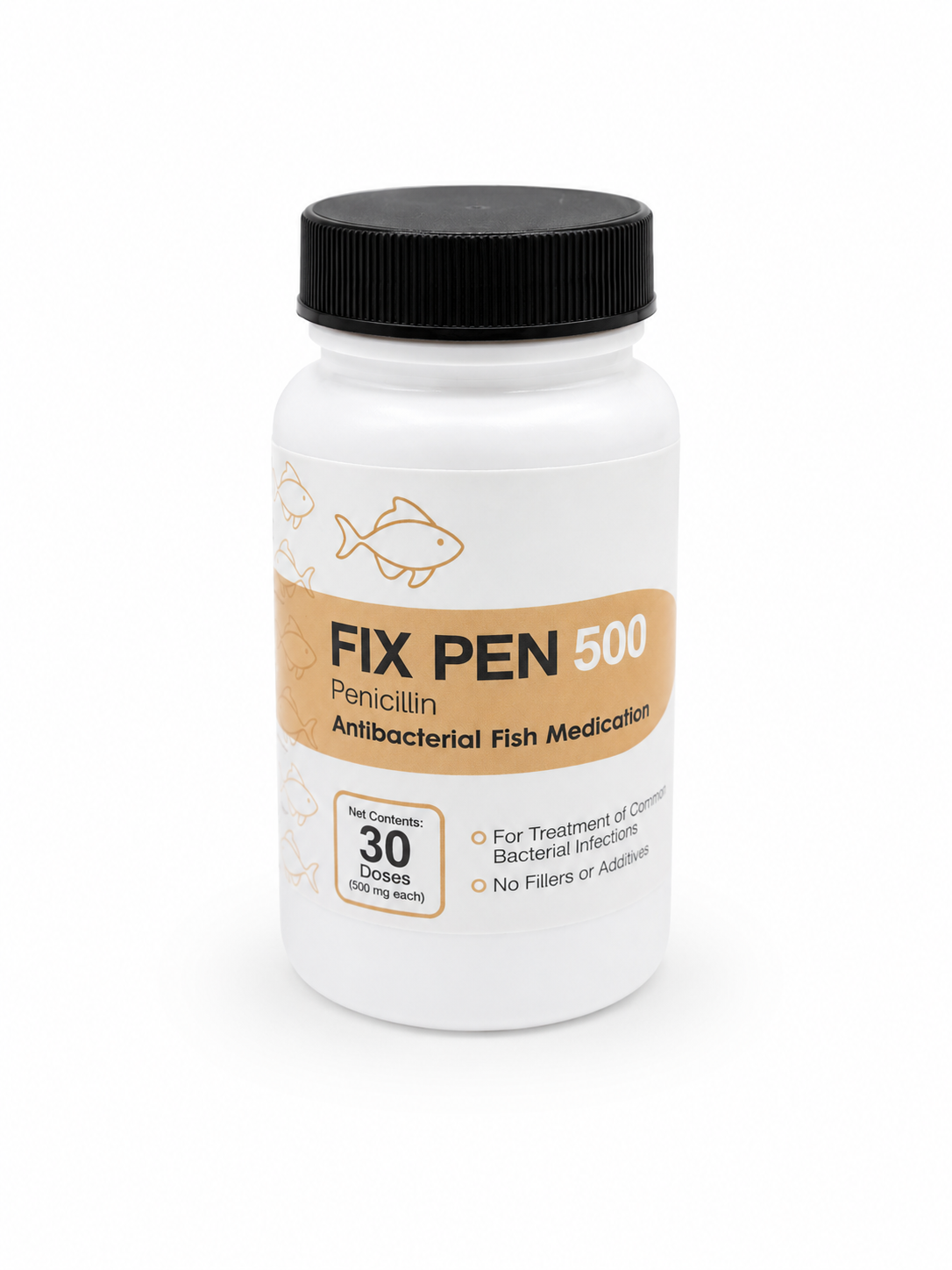 Bottle of Fix Pen 500 antibacterial fish medication
