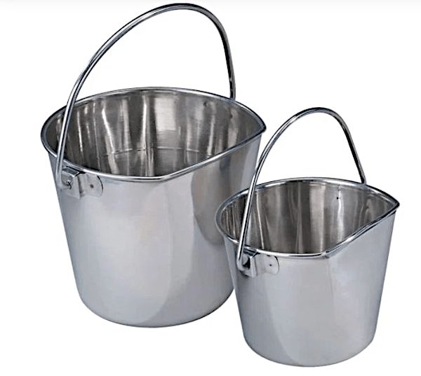 Stainless Steel Buckets - No Hooks - Flat Sided - OKIE DOG SUPPLY
