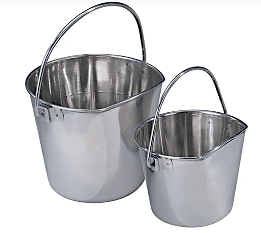Stainless Steel Buckets - No Hooks - Flat Sided - OKIE DOG SUPPLY