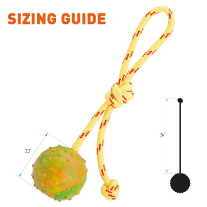 FDT Rubber Dog Ball on Rope, Medium - Diameter 2.3"