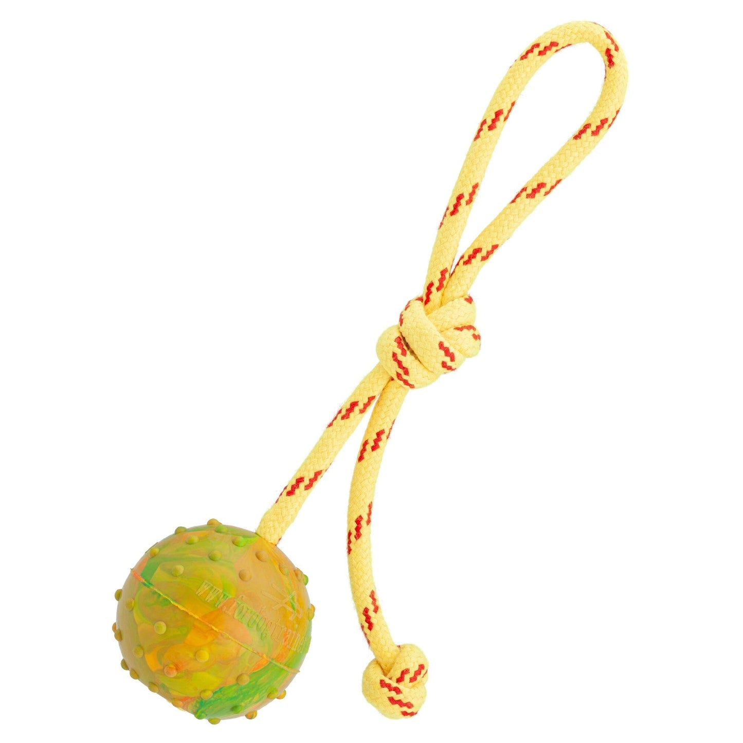 FDT Rubber Dog Ball on Rope, Medium - Diameter 2.3"