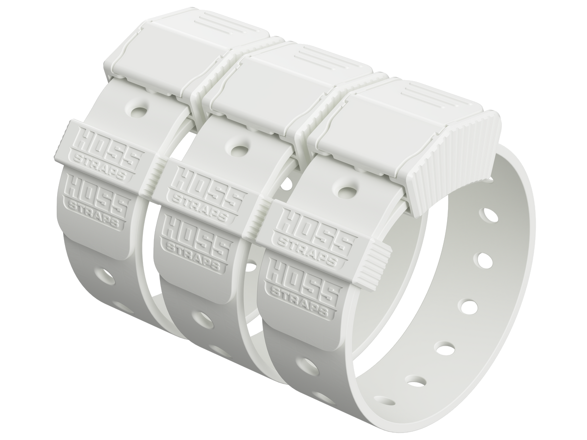 White hose straps with 'Hose Straps' branding on a white background