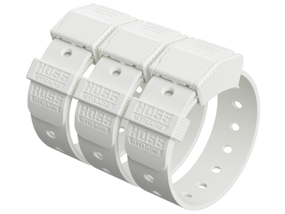 White hose straps with 'Hose Straps' branding on a white background