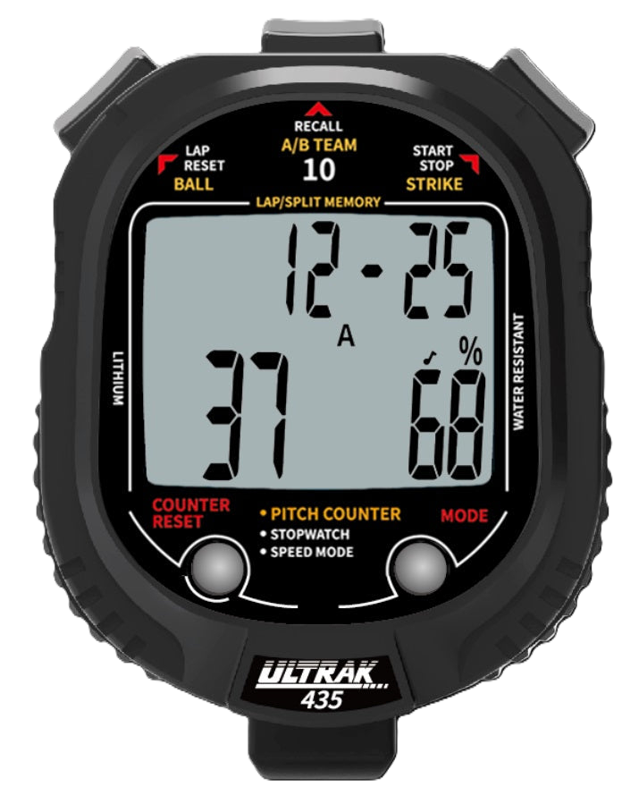 Black digital stopwatch with various display options  