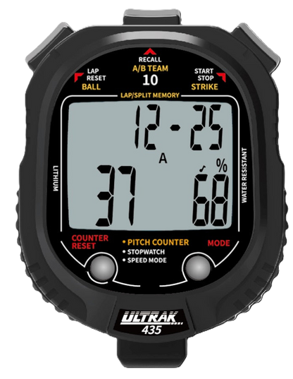 Black digital stopwatch with various display options  