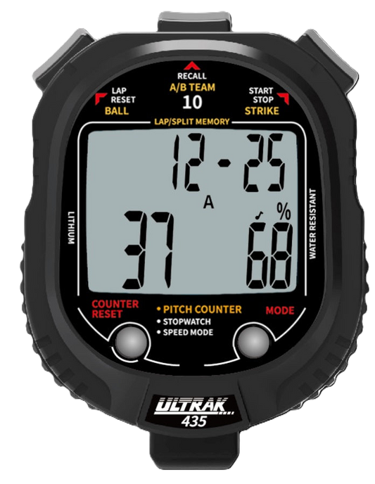 Black digital stopwatch with various display options  