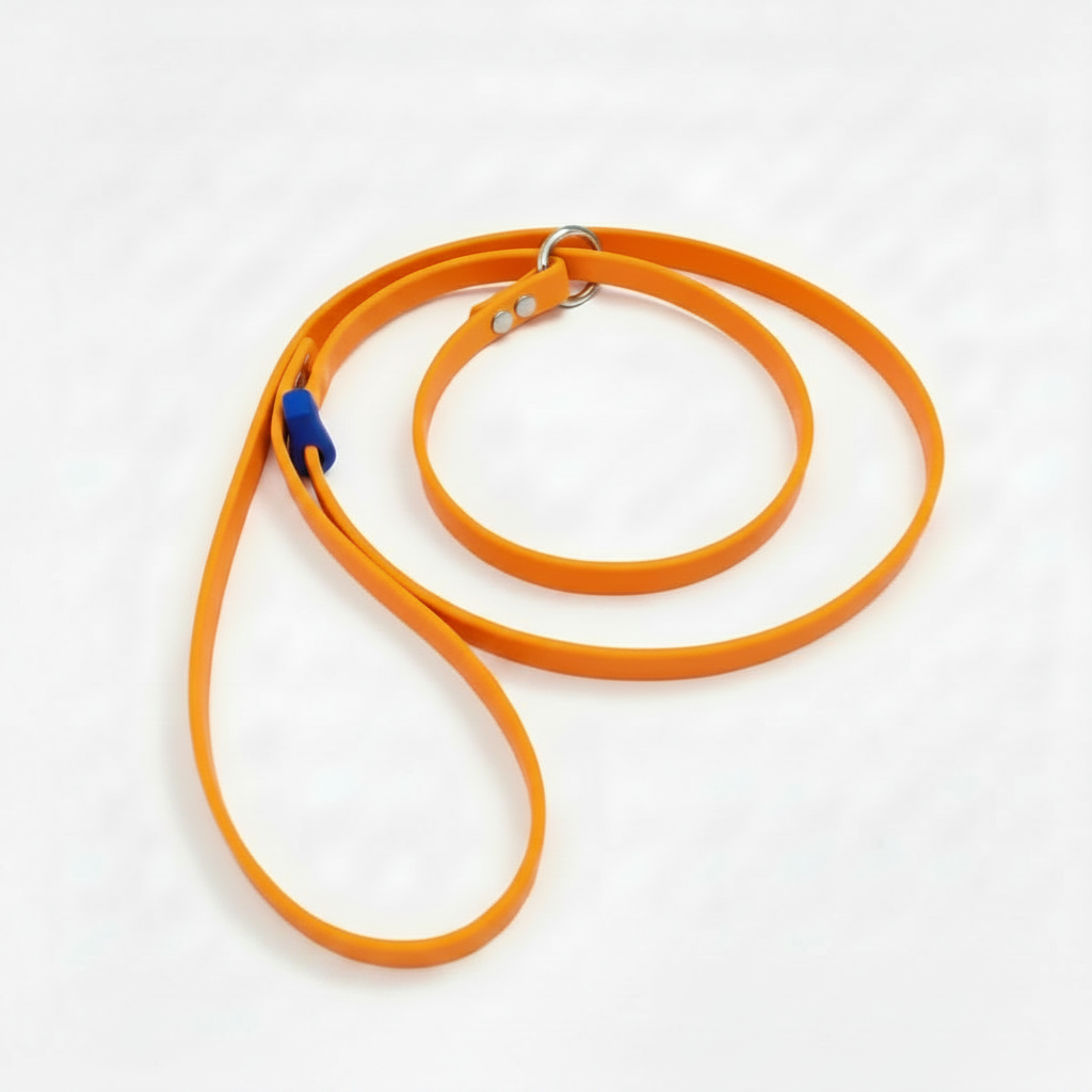 BRIGHT ORANGE SLIP LEAD WITH BLUE STOP