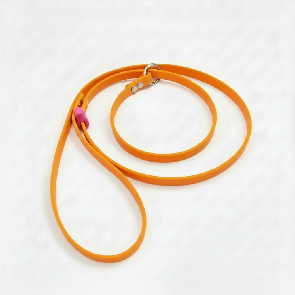 BRIGHT ORANGE SLIP LEAD WITH PINK STOP