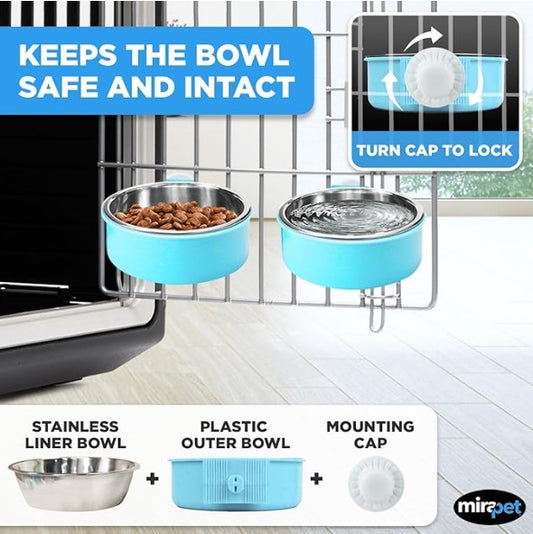 Small bowls attached to crate door