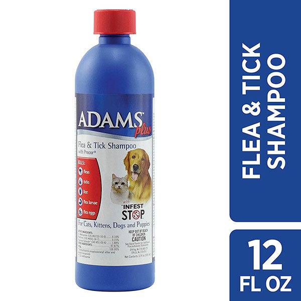 Adams Plus Flea and Tick Shampoo with Precor for Cats and Dogs - 12 ounces - OKIE DOG SUPPLY