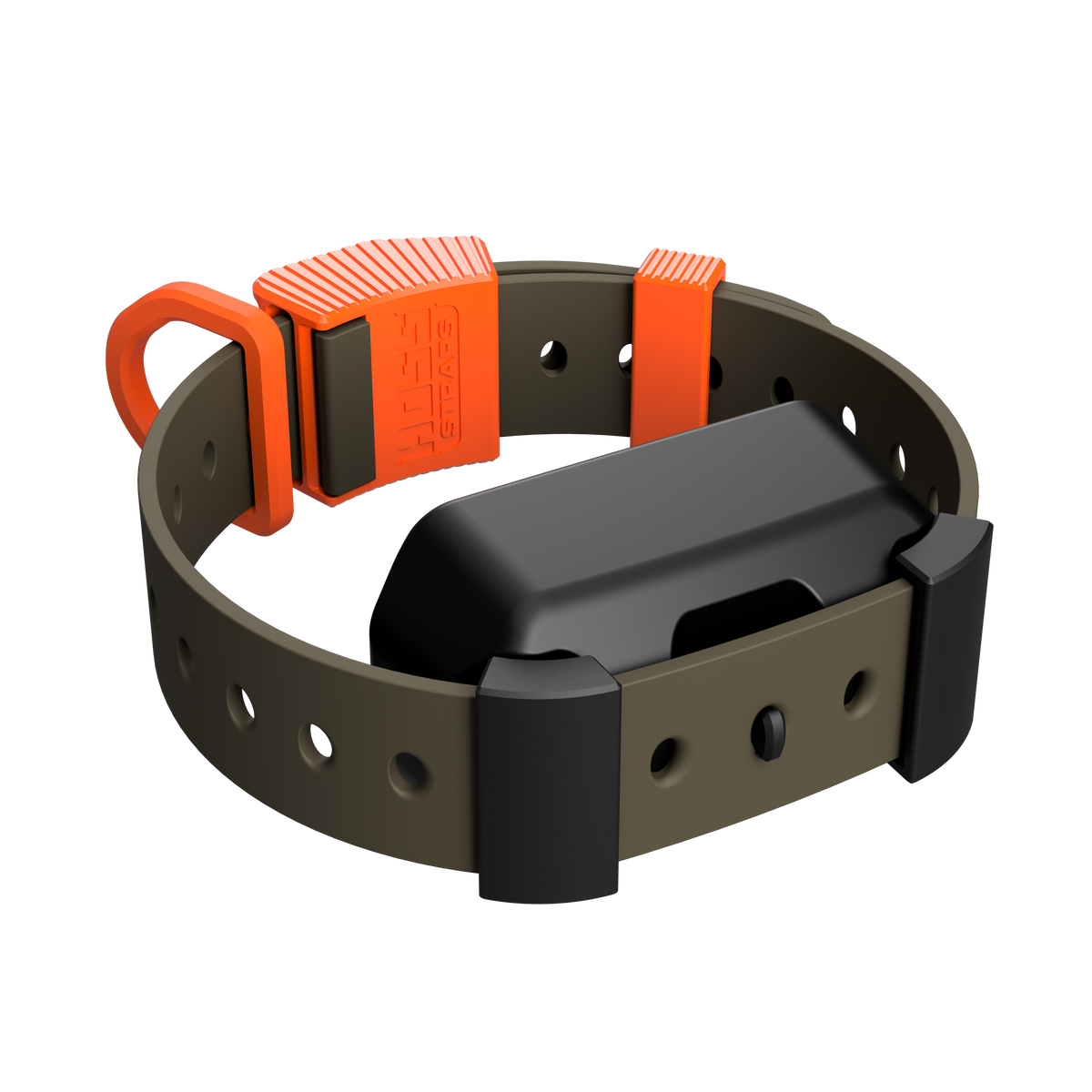 Dog collar with an orange buckle on a white background