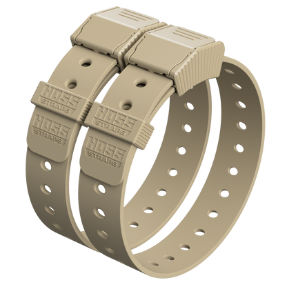 Beige watch strap with brand logo on a white background