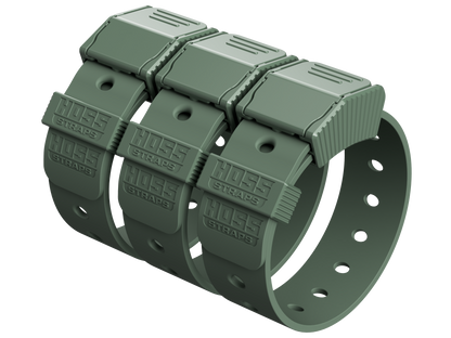 Green plastic straps with 'Hoss Straps' branding on a white background
