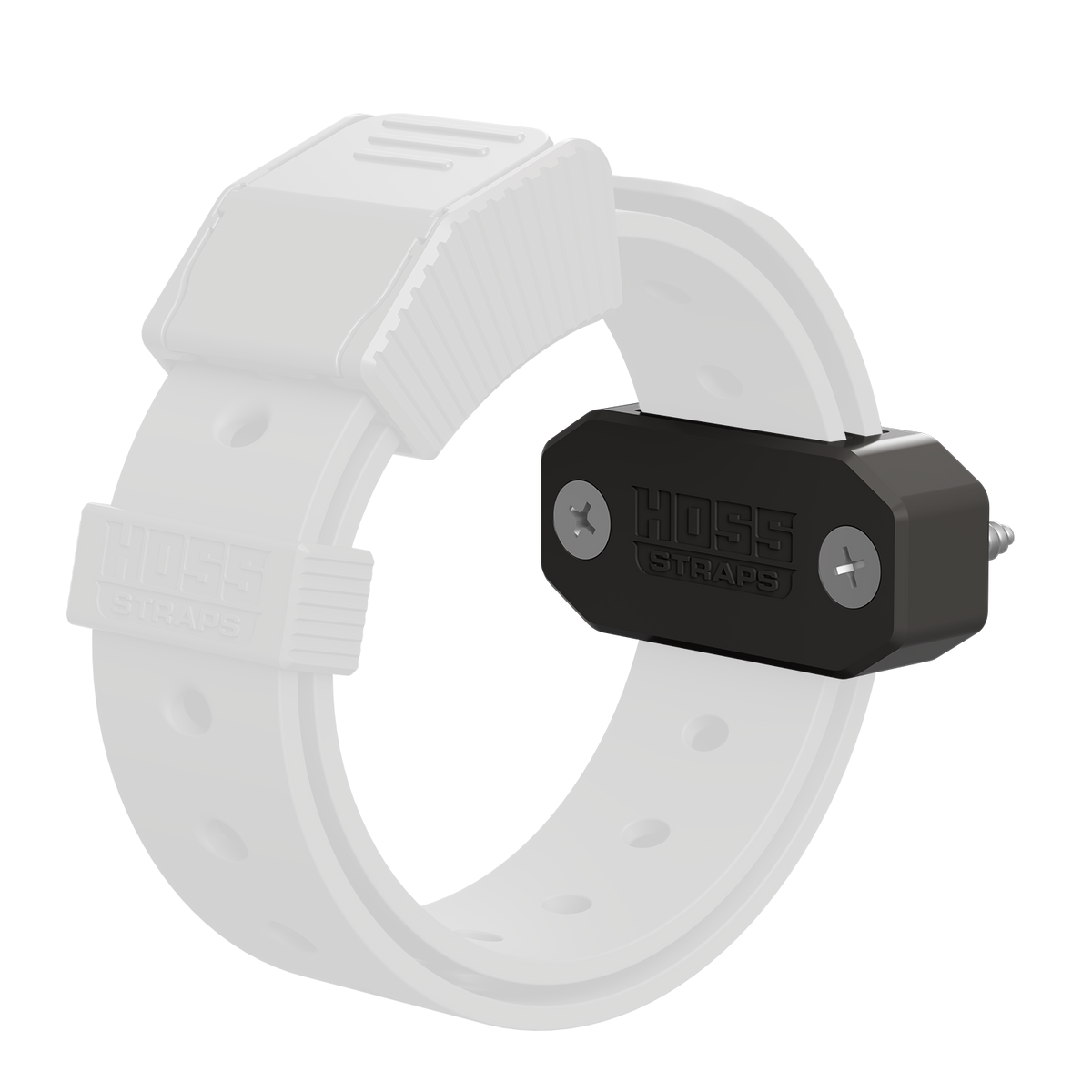 White strap with a black buckle on a white background