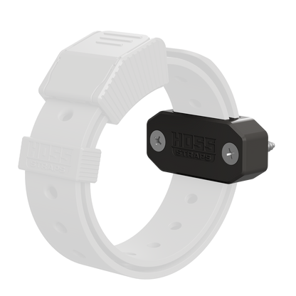 White strap with a black buckle on a white background