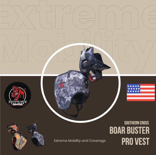 Boar Buster PRO Vest (Plate) – Attached Collar, Extreme Mobility Hog Dog Vest - OKIE DOG SUPPLY