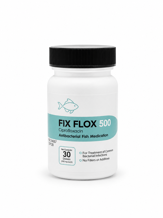 Fix Flox 500 antibacterial fish medication bottle  
