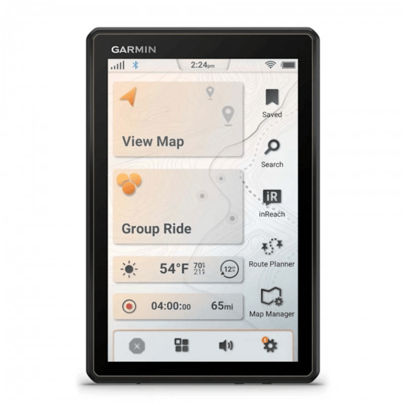 Garmin Tread2 screen displaying a map application with various icons and information.